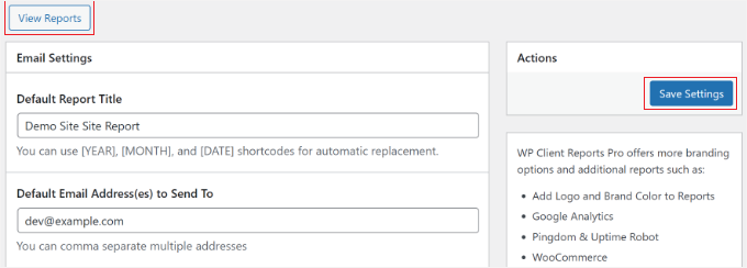 Salva impostazioni e visualizza report clienti Salva impostazioni e visualizza report clienti
