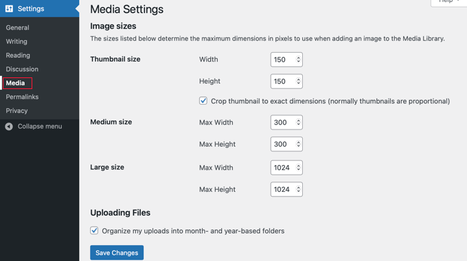 WordPress Media Settings WordPress Media Settings