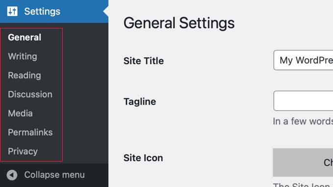 The WordPress Settings Menu The WordPress Settings Menu