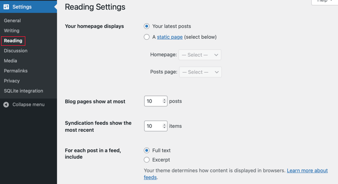 WordPress Reading Settings WordPress Reading Settings