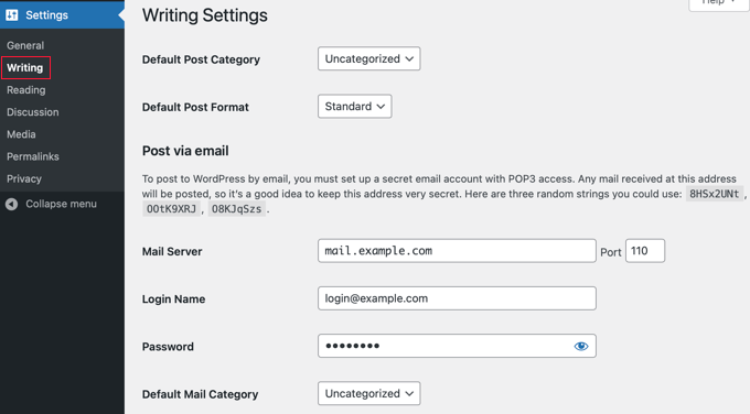 WordPress Writing Settings WordPress Writing Settings