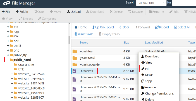 View and edit .htaccess file in file manager View and edit .htaccess file in file manager