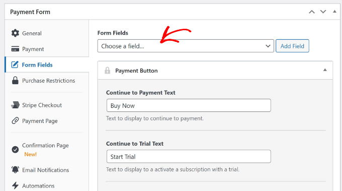 Add new form fields to payment form Add new form fields to payment form