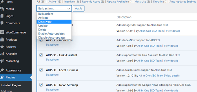 すべてのWordPressプラグインを無効にする