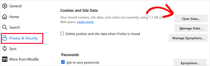 Effacer les données dans Firefox Effacer les données dans Firefox