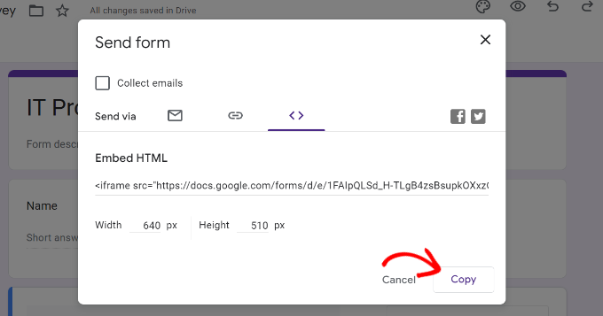 Copying Google Forms' embed code Copying Google Forms' embed code