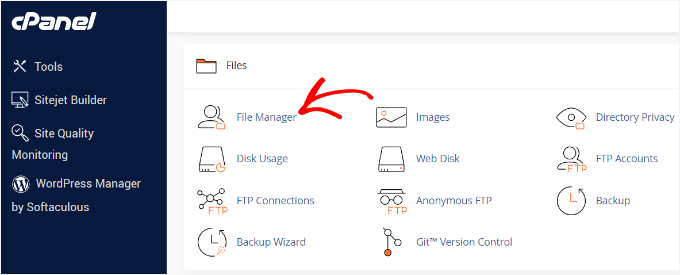 cPanel'deki dosya yöneticisi