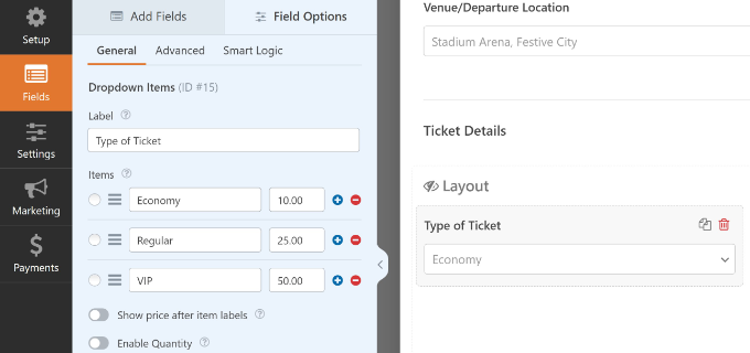 Edit each field in ticket booking form Edit each field in ticket booking form