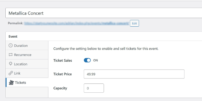 Enter event ticket details Enter event ticket details