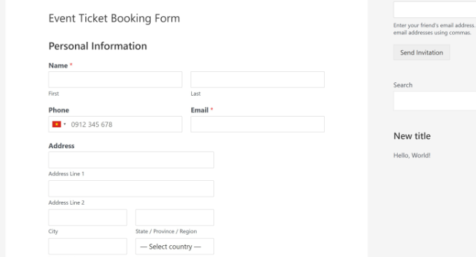 Event booking form preview Event booking form preview