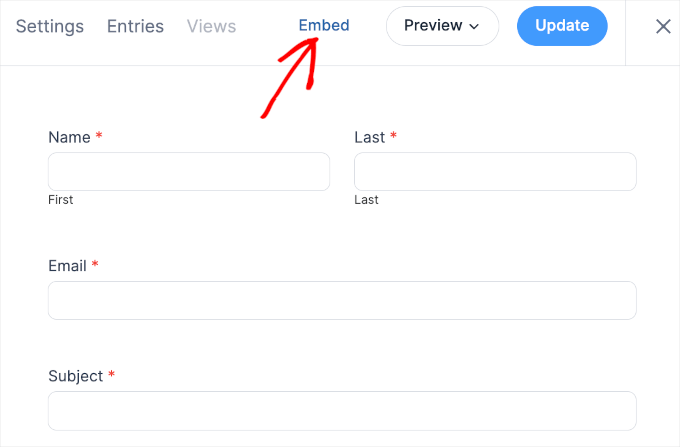 Formidable Forms' Embed button Formidable Forms' Embed button
