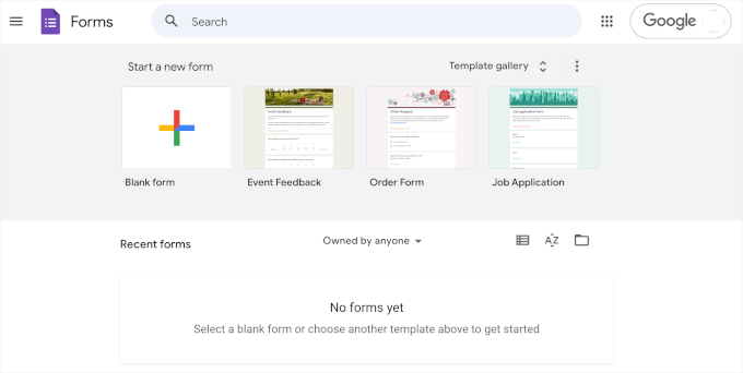 Google Forms' templates Google Forms' templates