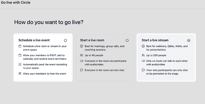 Circleでライブセッションをホストする