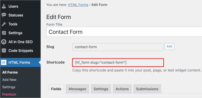 HTML Forms' shortcode HTML Forms' shortcode