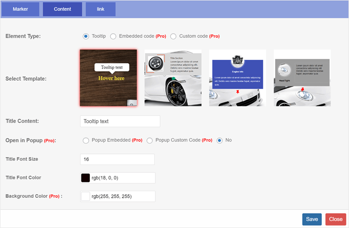 Configurarea textului tooltip al hotspot-ului cu pluginul Image Hotspot