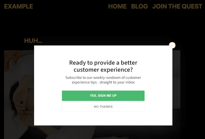 OptinMonsters' email sign up on a live website OptinMonsters' email sign up on a live website