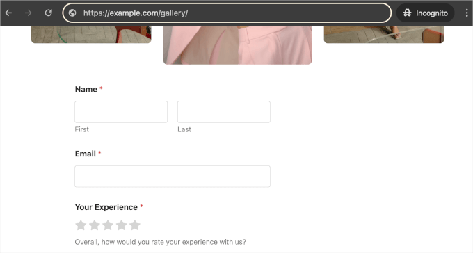 WPForms embedded using shortcode on a live website WPForms embedded using shortcode on a live website