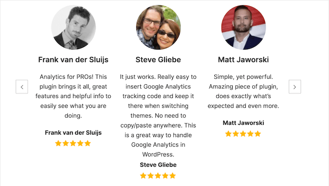An example of customer testimonials on a WordPress blog An example of customer testimonials on a WordPress blog