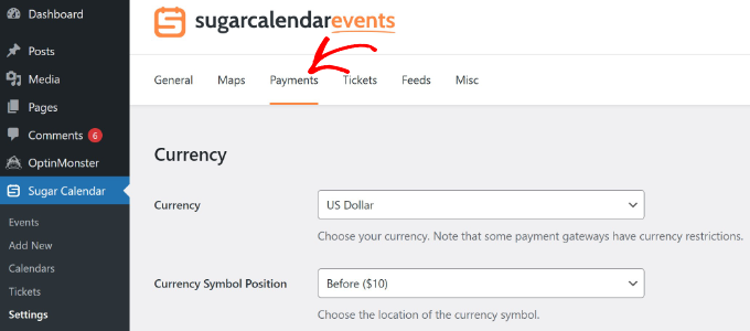Payments tab sugar calendar Payments tab sugar calendar
