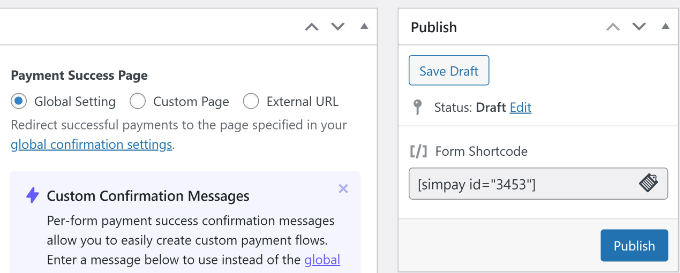 Publish payment form Publish payment form