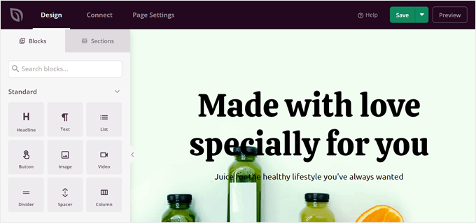 Interfața drag-and-drop SeedProd