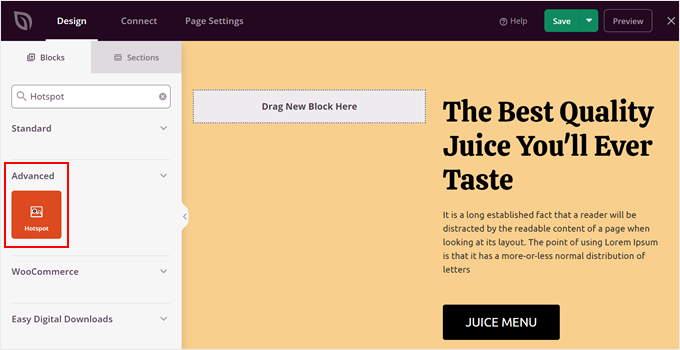 Alegerea blocului SeedProd Hotspot
