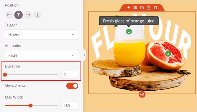 Setarea duratei tooltip-ului pentru blocul hotspot în SeedProd