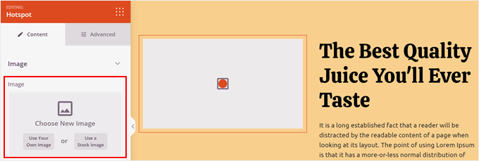 Încărcarea unei imagini în blocul SeedProd Hotspot