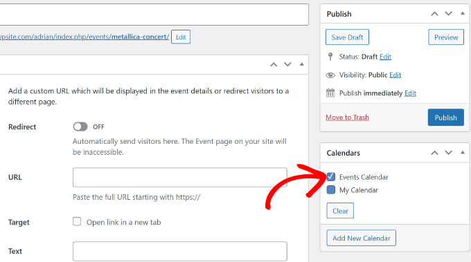 Select calendar and publish event Select calendar and publish event