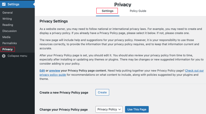 WordPress Privacy Settings WordPress Privacy Settings