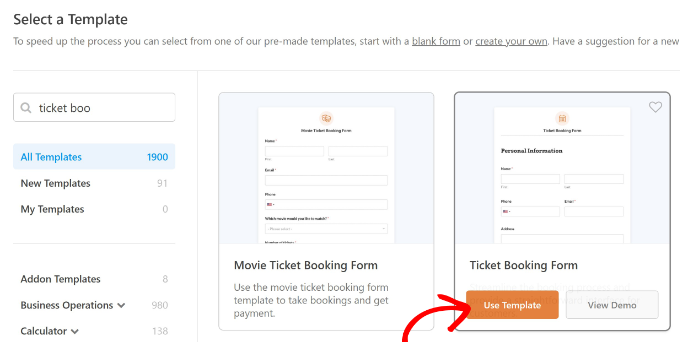 Ticket booking form template Ticket booking form template