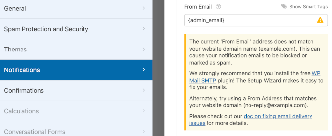 WPForm's Default Notifications settings for the From Email field WPForm's Default Notifications settings for the From Email field