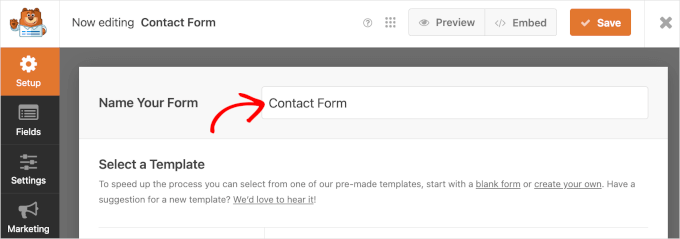 Naming your WPForms form Naming your WPForms form