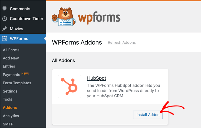 Installing the HubSpot Addon in WPForms Installing the HubSpot Addon in WPForms