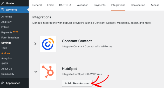 Adding HubSpott account to WPForms Adding HubSpott account to WPForms