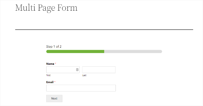 An example of a multi-page form, created using WPForms An example of a multi-page form, created using WPForms