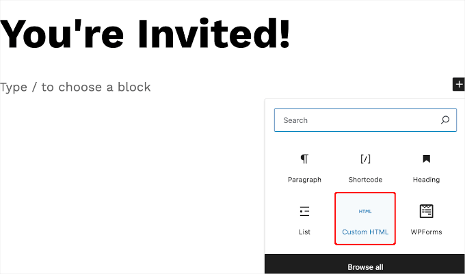 Adding custom HTML block Adding custom HTML block