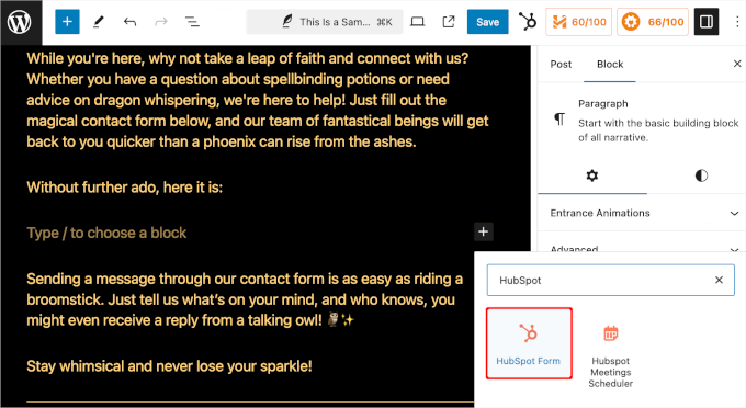 Adding a HubSpot form block to a post Adding a HubSpot form block to a post