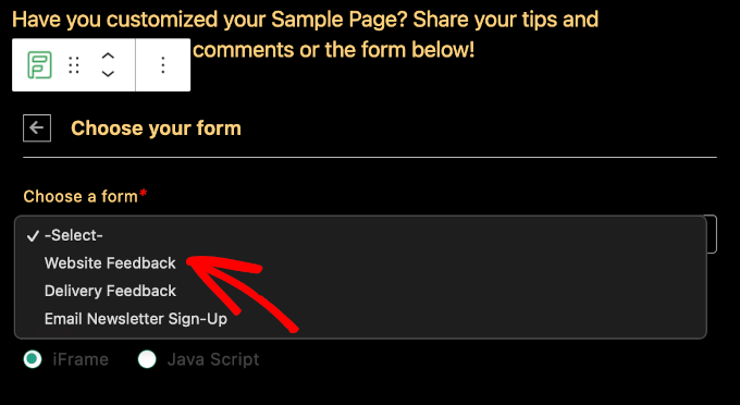 Embedding the Website Feedback form Embedding the Website Feedback form