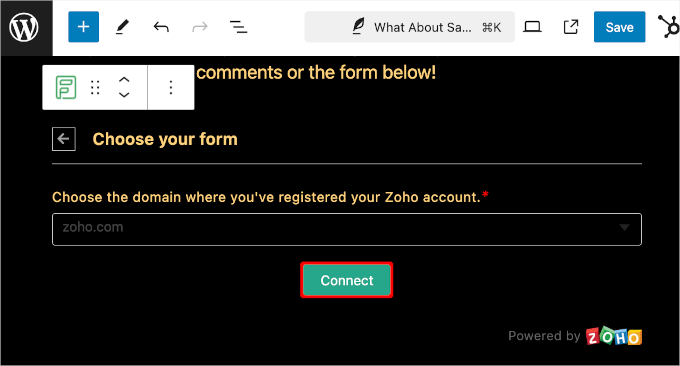 Connecting Zoho account Connecting Zoho account