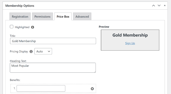 Cambiar la configuración de la caja de precios