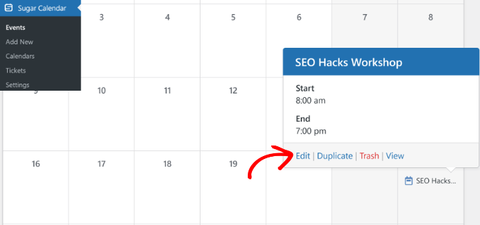 Editar eventos en el calendario