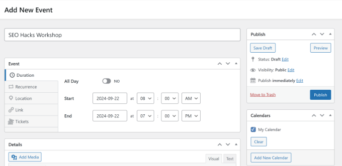 Ingresar detalles de eventos solo para miembros