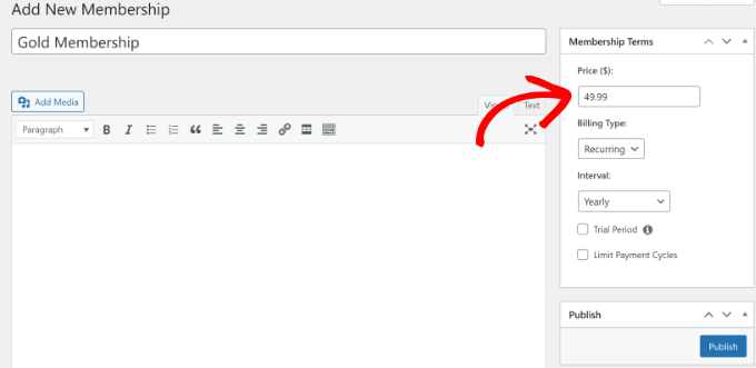 Ingresar detalles de la nueva membresía