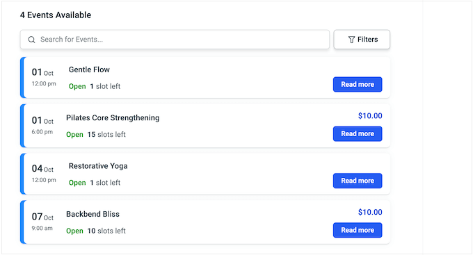 Yaklaşan etkinlikleri liste formatında görüntüleme