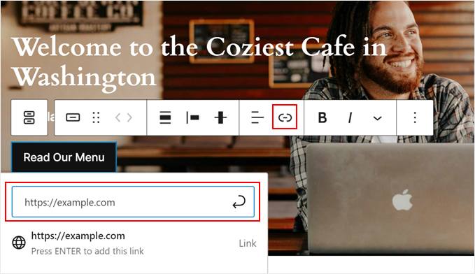 Adding a link to the call to action button for the hero section in full site editor Adding a link to the call to action button for the hero section in full site editor