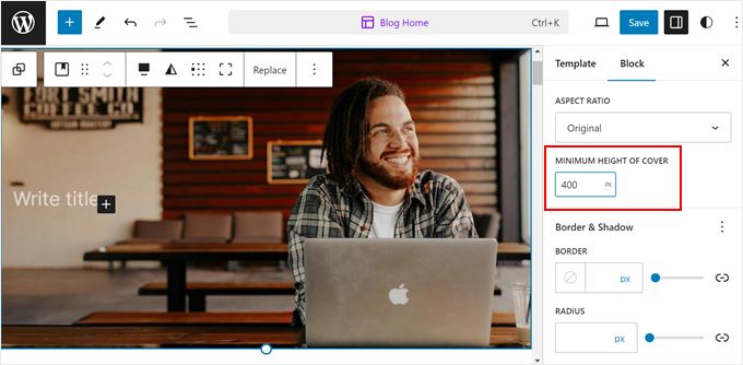 Changing the image's minimum height in full site editor Changing the image's minimum height in full site editor