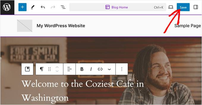 Saving changes to the hero section in full site editor Saving changes to the hero section in full site editor