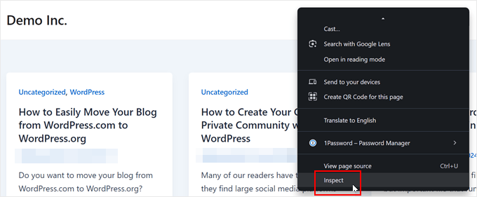 Using the Inspect tool to find the header's CSS selector Using the Inspect tool to find the header's CSS selector