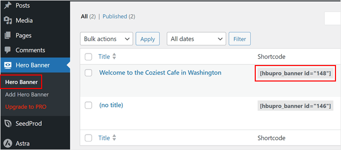 Copying the Hero Banner shortcode Copying the Hero Banner shortcode